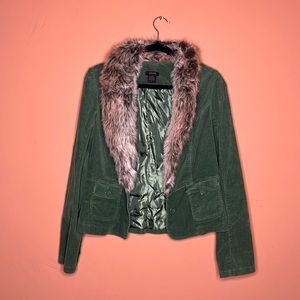 70s vibe Faux fur lined green jacket